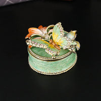 Butterfly Flower Jewelry Box Golden-Hued Trim Enamel Jewelry Box Textured Finish