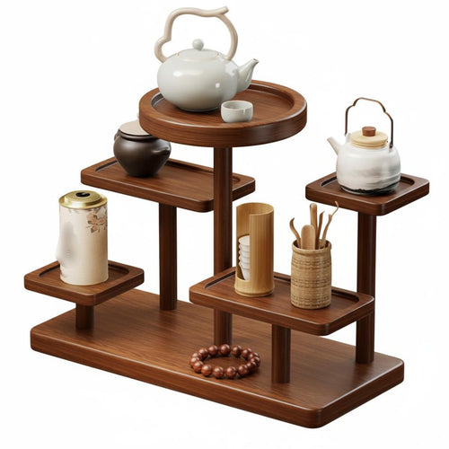 Oriental Design Solid Wood Bracelet Holder Stable Base Wooden Multi-Tier Display Stand Artisanal Look for Collectors, Study
