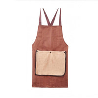 Crisscross-Back Apron Detachable Wipe Cloth Striped Apron Contrasting Trim