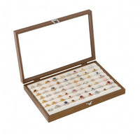 Wood-Grain Band Case Metal Clasp Glass Lid Band Box Lined Interior