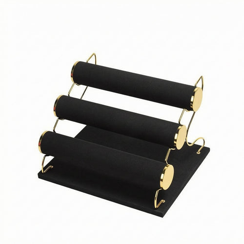 Three-Tier Jewelry Display Stand Golden Velvet Jewelry Organizer Space Saving