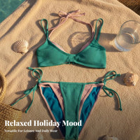 4 Pieces Adjustable Fit Layered Halter Bikini Set Comfortable Wear DIY Mix and Match Swimsuit for Young Adults, Summer, Swimming, Sunbathing