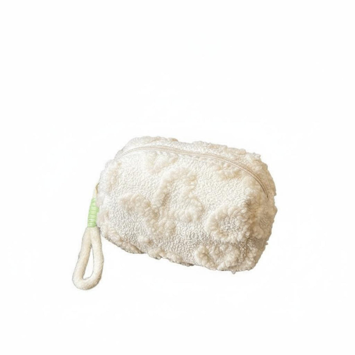 Fuzzy Makeup Bag Portable Fuzzy Cosmetic Pouch Fuzzy Heart Print Pouch Great Gift Soft Toiletry Bag With Wrist Strap for School