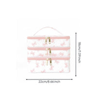 3-Layer Makeup Case Double Zipper Quilted Cosmetic Organizer for Business Trip
