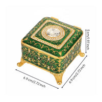 Vintage Jewelry Box Rhinestone Border Ornate Metal Jewelry Box Hinged Lid