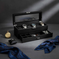 Double-Layer Watch Box Pull-out Drawer Glass Lid Display Case