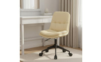 Padded Cushion Upholstered Swivel Vanity Chair Ergonomic Support Upholstered Bedroom Vanity Stool Nordic Design Armless Rolling Computer Chair for Women, Students