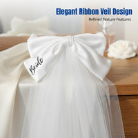 Bride Knot Veil, Creative Wedding Hair Accessory, Cream Ribbon, Bridal Decoration