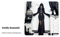 Hooded Lace Mermaid Dress Slim Fit Long Sleeve Fishtail Gown Bell Sleeves