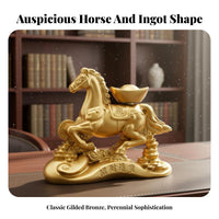 Symbol of Success Chinese Astrological Horse Figurine Intricate Details Running Horse with Gold Ingot Polished Finish for Business Owners
