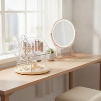 Rotating Cosmetic Organizer Clear Storage Shelf Compact for Bathroom Counter
