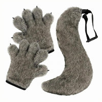 2 Pieces Cosplay Set Black Trim Furry Animal Tail Adjustable Strap Animal Tail