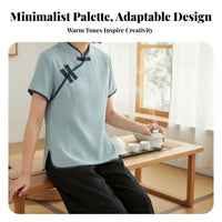 Chinese Style Tea Suit, Summer Cotton Linen Short Sleeve Top Set for Women