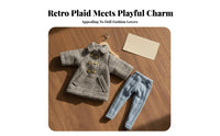 2 Pieces OB11 Doll Outfit Double-Breasted Design Plaid Doll Overcoat Coat Set Stretchy Material 1/12 Scale BJD Clothes