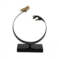 Butterfly Loop Sculpture Marble Base Geometric Table Sculpture Copper Detail Geometric Tabletop Statue for Study