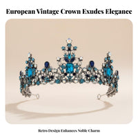 Baroque Queen Crown Regal Style Vintage Rhinestone Crown Accessory for Brides, Weddings, Pageants, Prom