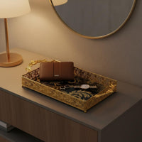 2 Pieces Gold Filigree Tray Double Handle House Decoration Elegant Display