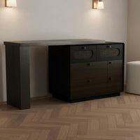 Easy to Clean Dressing Table with Storage Cabinet Adjustable Configuration Vanity with Chest of Drawers Scratch-Resistant Extendable Dressing Table Waterproof for Small Areas