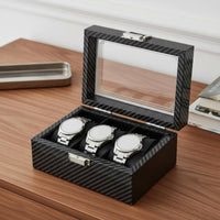 Carbon Fiber Watch Box Clear View Lid Watch Collection Organizer Men's Jewelry Organizer Large Capacity