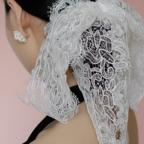 French Design Hair Barrette Elegant Design Long Tail Lace Bow Statement Piece