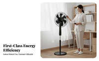 Energy Efficient Standing Floor Fan Wide Oscillation Distant Control Stand Fan Quiet Operation Home Appliance Auto-Deactivate Timer for Students, Dorm Room, Office, Bedroom