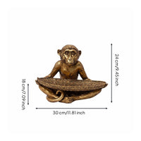 Gold Monkey Ornament Tray Tabletop Decoration Monkey Jewelry Tray