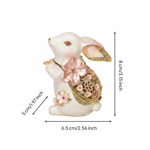 Enamel Bunny Trinket Box Hand Painted Floral Hare Jewelry Box Zinc Alloy Home Decor for Dresser