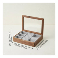 Walnut Wood Jewelry Case Vintage Style Wooden Jewelry Box Compartmentalized Design Band and Earring Storage Box for Women, Bedroom
