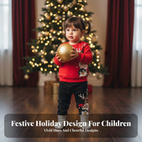 Boys Girls Cartoon Pullover Set, Autumn Long Sleeve, Reindeer Santa Theme, Holiday Style