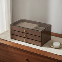 Walnut Wood Grain Jewelry Case Large Capacity Clear Top Band Storage Box
