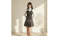 Anime Cosplay Outfit with Vest Plaid Cosplay Costume Pleated School Uniform Layered for Cosplayers, Photoshoots