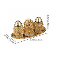 3 Pieces Filigree Condiment Set Gold-Colored Glass Condiment Jars Heart
