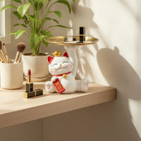 Maneki Neko Tray Auspicious Jewelry Dish with Cat Tabletop for Vanity, Entryway
