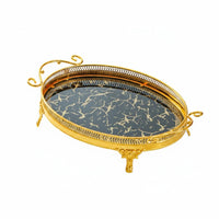 Oval Metal Serving Tray Openwork Rim Home Accessory Easy to Clean