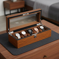 Wooden Watch Box With Lock 18 Compartment Watch Holder Individual Accessory Storage Clear View Lid Jewelry Organizer