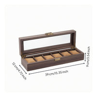6 Slot Watch Box Padded Compartments Timepiece Organizer Clear Window