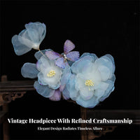 Lustrous Bead Lotus Crown Vintage Design Traditional Chinese Attire Hair Accessory Gauze Flower Headdress Celestial Ancient