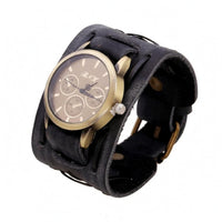 Men's Wrap Wristwatch Wide Band Leather Cuff Watch Adjustable Fit