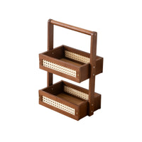 Vanity Tray with Handle Compact 2-Tier Shelf Solid Wood for Countertop