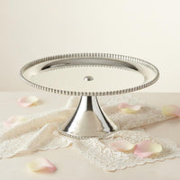 Beaded Trim Dessert Stand Sturdy Silver Pedestal Stand Food Safe