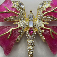 Crystal Flutterer Pin 14K Gold Plated Clothing Accessory Artisanal Look