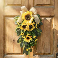 Sun Blossom Teardrop Swag Lifelike Sunflowers Artificial Teardrop Wreath