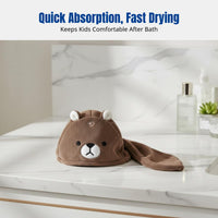 Kids Hair Drying Cap, Coral Fleece, Cartoon Animal, Quick-Dry, Absorbent Towel Hat for Girls, Cute Penguin Panda Cat Hare Design