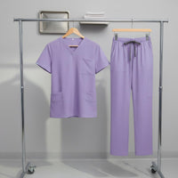 Breathable Scrub Set Multiple Pockets Nurse Attire Set Drawstring Waist V-Neck Scrub Attire for Nurses, Beauticians, Caregivers, Hospital, Medical Office, Spa