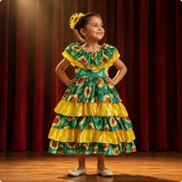 Floral Print Costume Retro Style Vintage Folk Dress Lightweight Material Halloween Performance Costume for Cosplay, Stage
