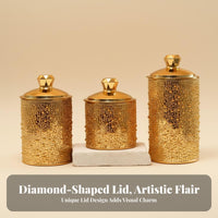 Airtight Seal Pearl Pattern Food Jar Elegant Design Gold Decorative Canister Sturdy Construction for Desktop, Pantry