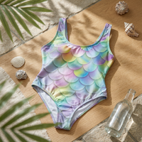 Rainbow Single-Piece Swimsuit Built-in Bra Fish Scale Print Swimsuit Full