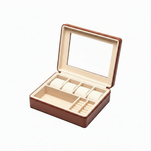 Watch Storage Organizer Zippered Jewelry Display Case Glass Lid for Dresser
