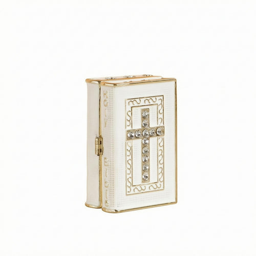 Book-Shaped Jewelry Box White Cross Jewelry Box Textured Cover