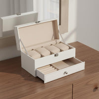 Double-Layer Watch Box Compartmented Watch Organizer with Drawer Soft Padded